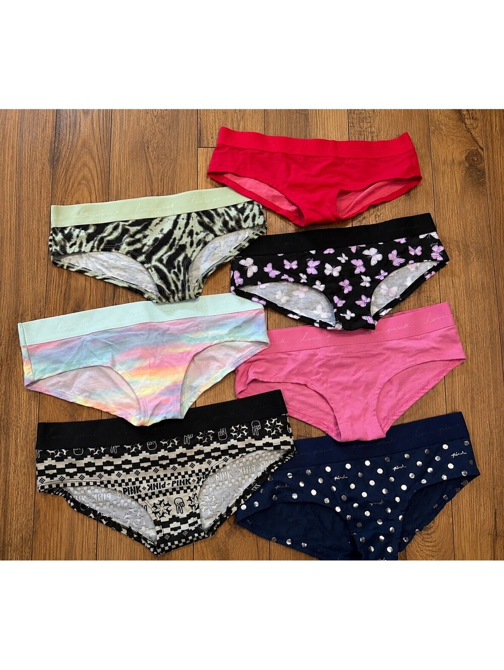 PINK VS Panties 7 Pack Size M Cotton Stretch Logo Multicolor Mixed